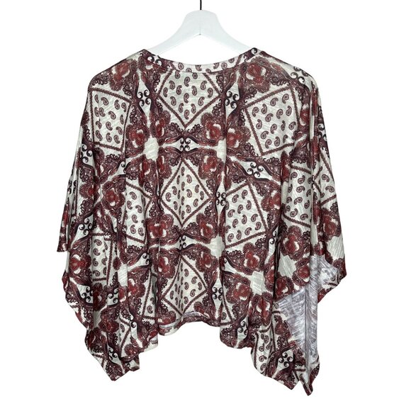 ASOS Brown Red Paisley Poncho Blouse Size 14 Boho Fall - Picture 2 of 8